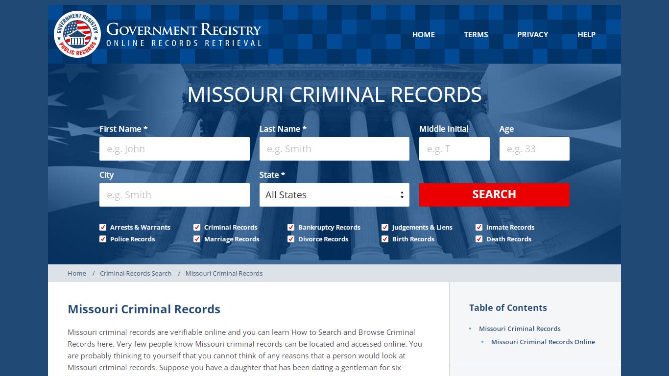 Missouri Criminal Records - GovernmentRegistry.Org